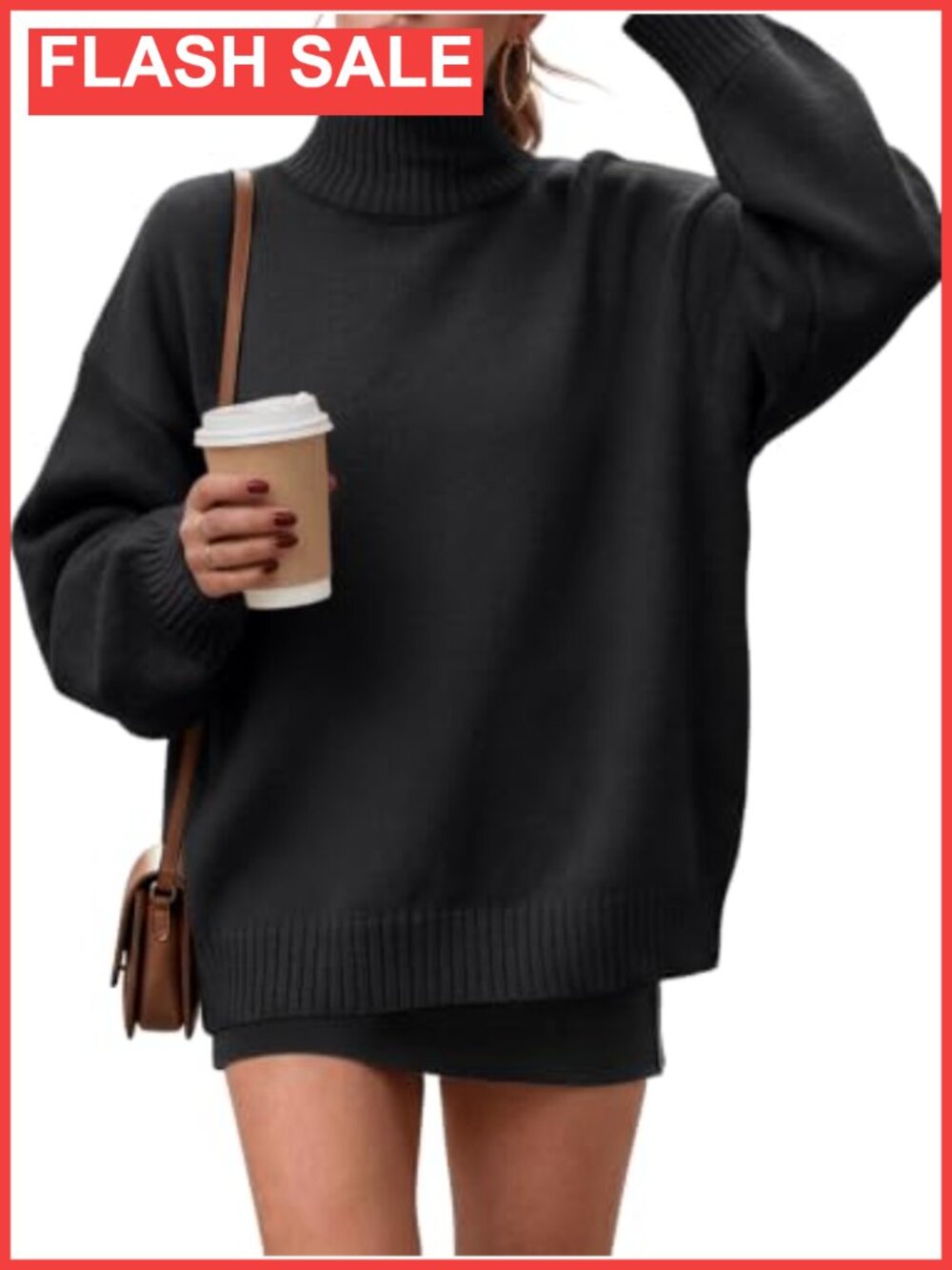 Mock Turtleneck Oversized Cozy Pullover Sweater Soft Knit